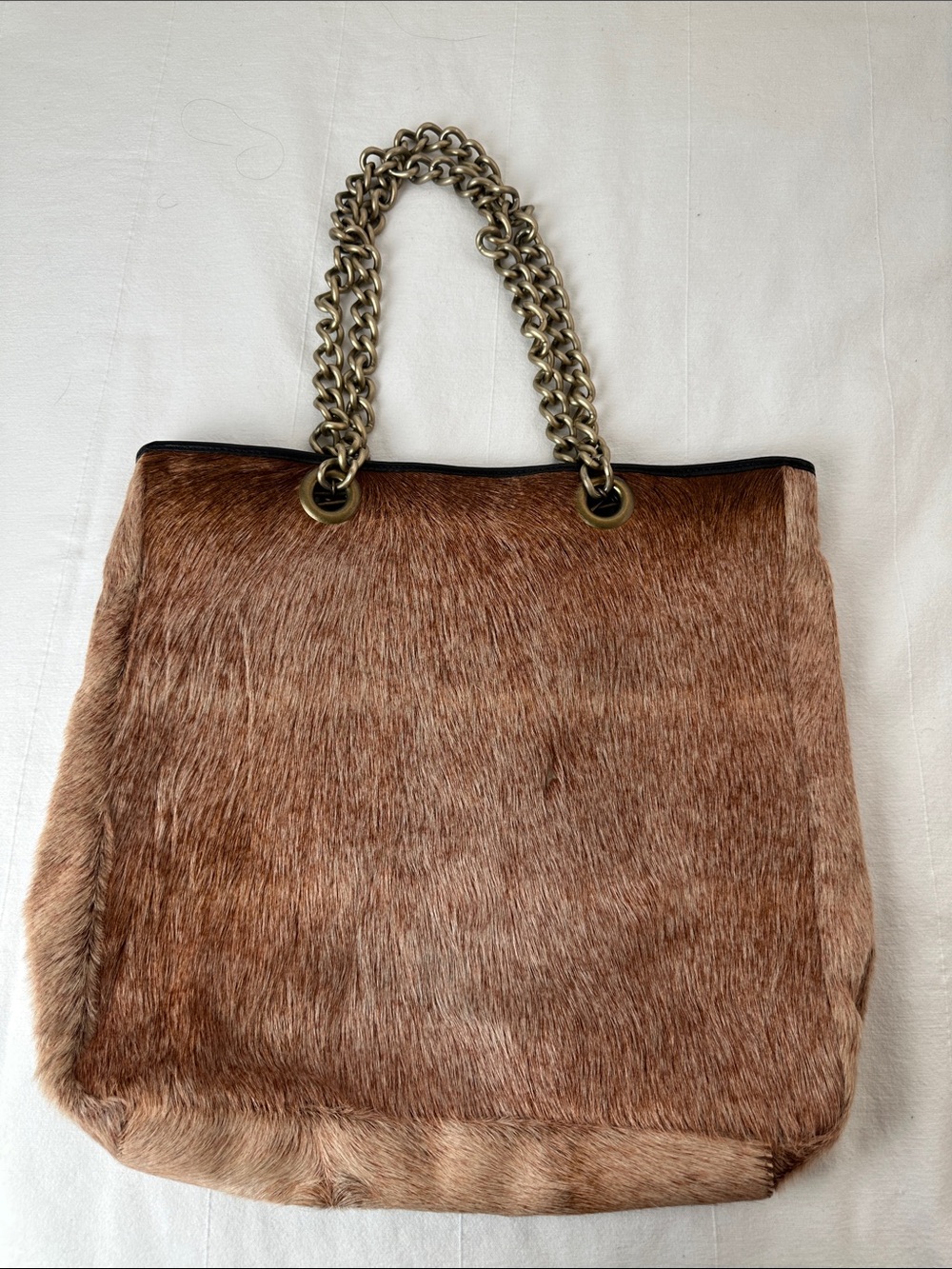 Maurizio Taiuti Brown Haircalf Bag with Double Chain Handles